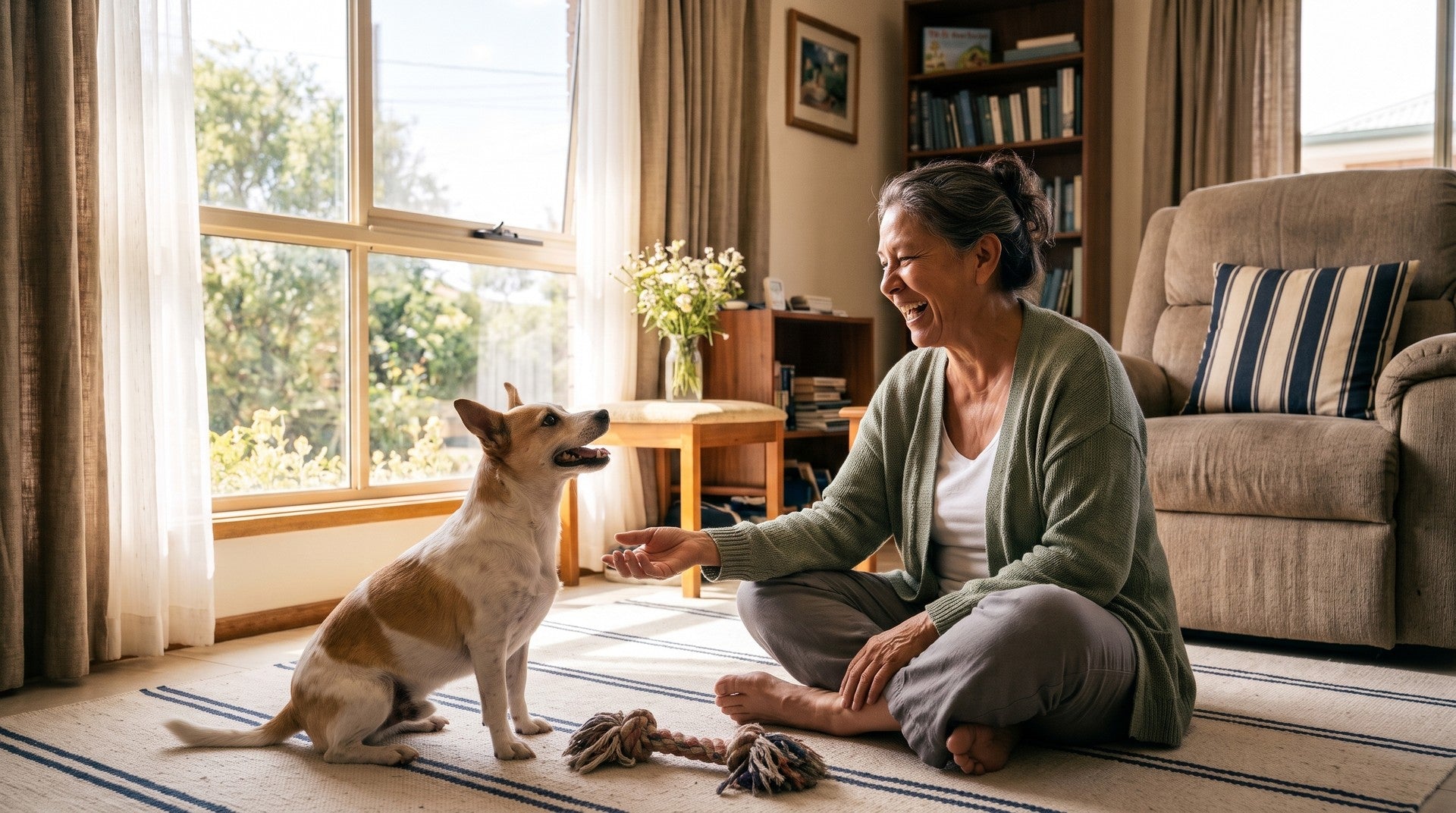 Abuela jugando en el piso con su nieto